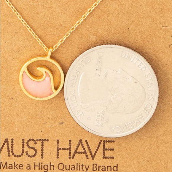 18k gold pink wave circle pendant necklace - Picture 2 of 2